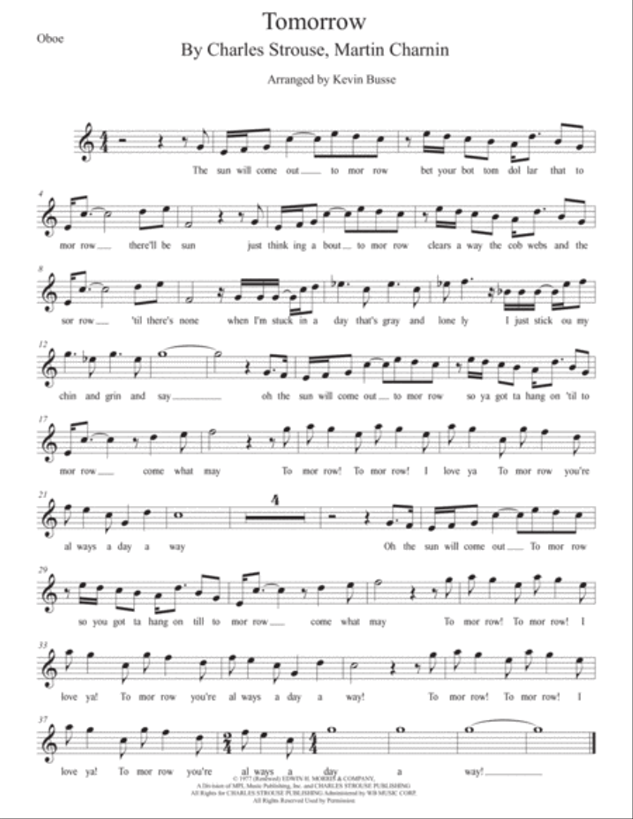 Tomorrow Oboe Solo scores gallery preview page 1