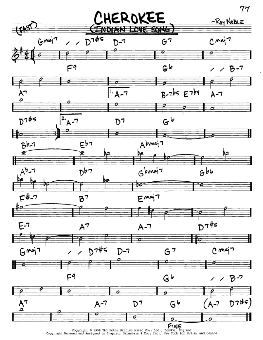 Cherokee (Indian Love Song) E-Flat Instrument scores gallery preview page 1