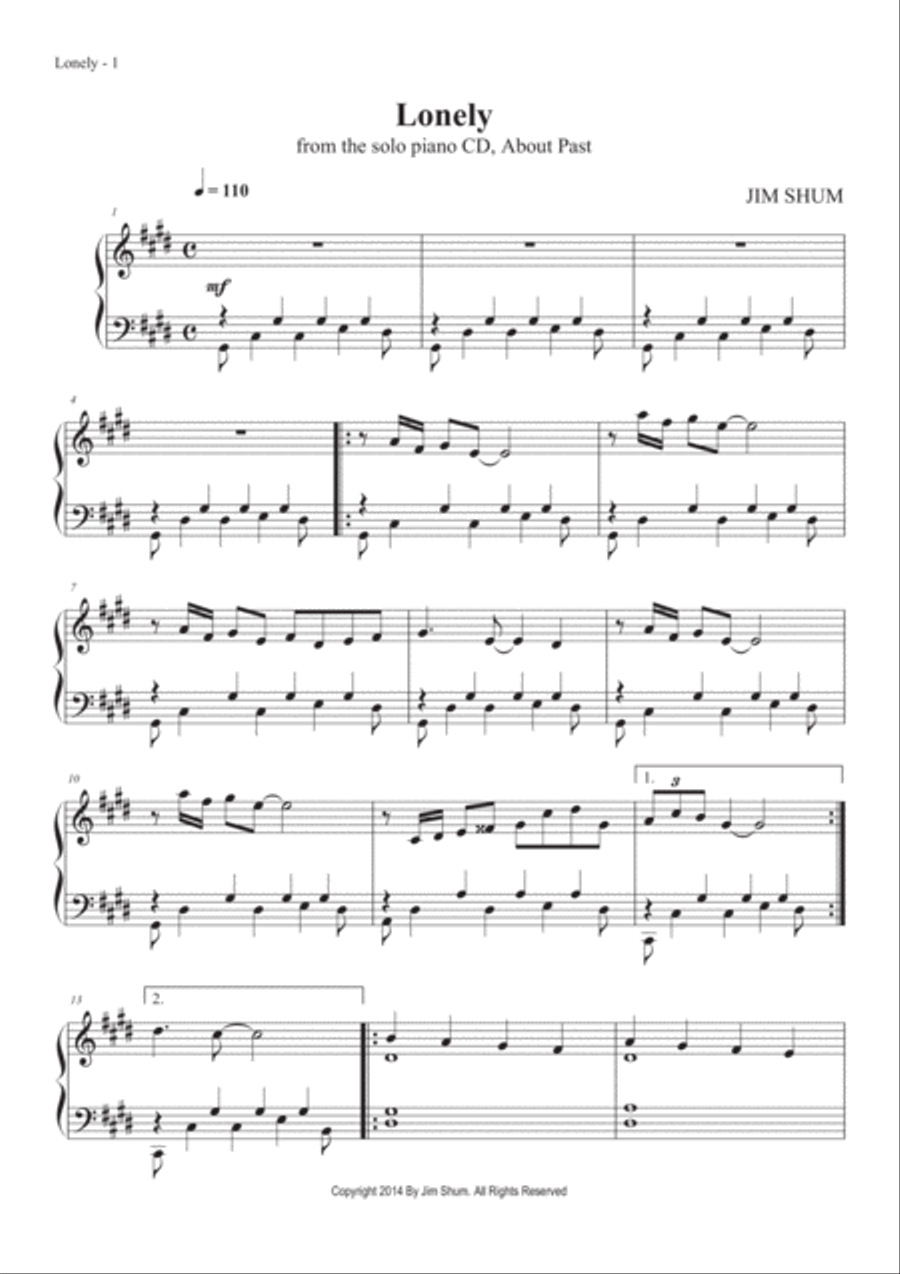 Lonely Lonely Piano Solo scores gallery preview page 3