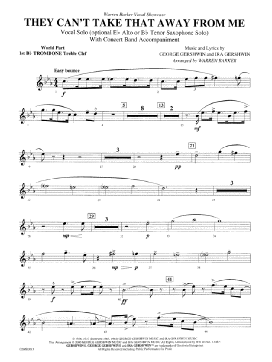 They Can't Take That Away from Me: WP 1st B-flat Trombone T.C. Concert Band scores gallery preview page 1