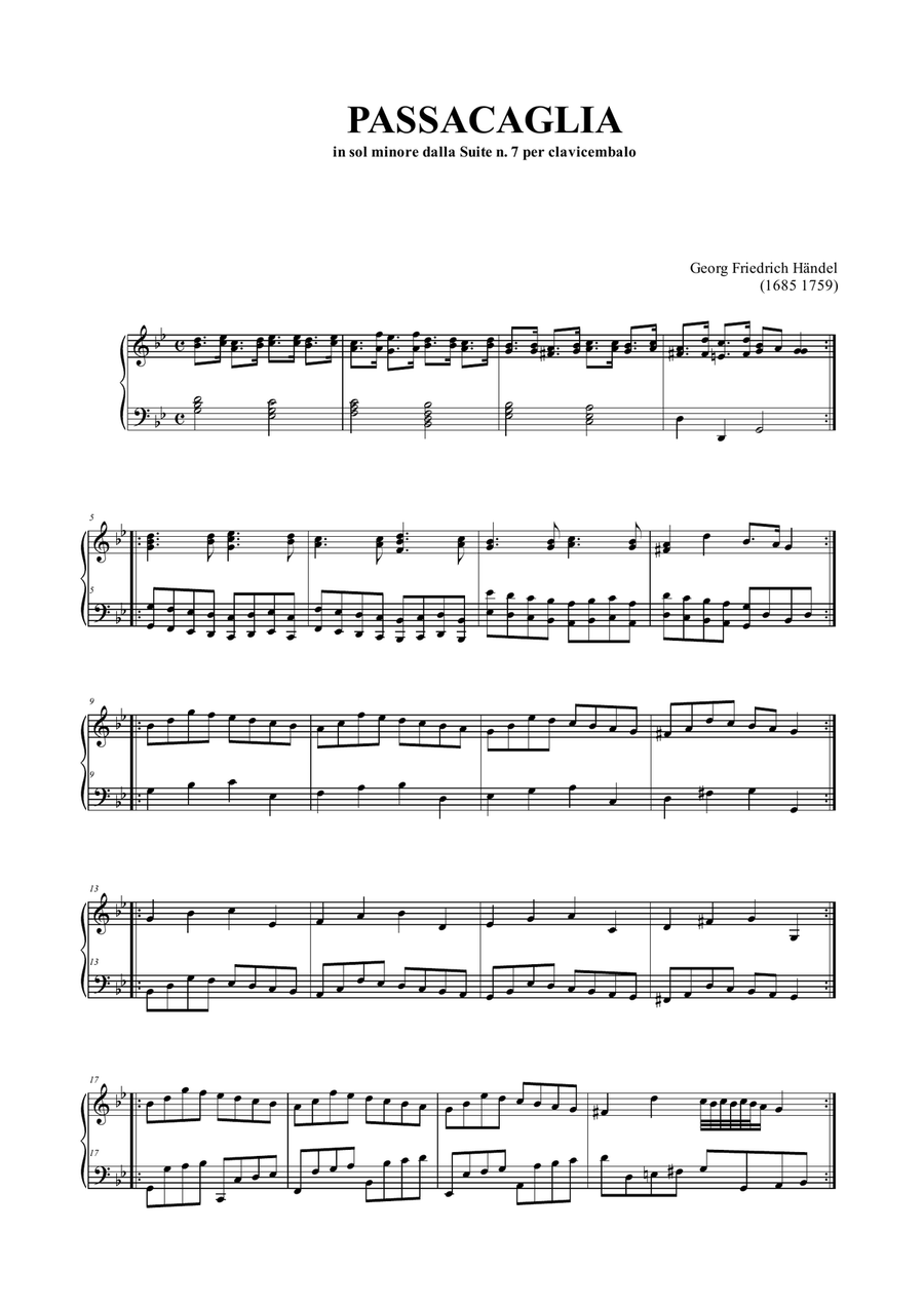 PASSACAGLIA - G. F. HANDEL Piano Solo scores gallery preview page 1