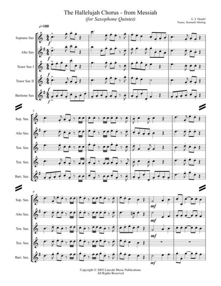 Handel - Hallelujah Chorus from Messiah (for Saxophone Quintet SATTB) image number null