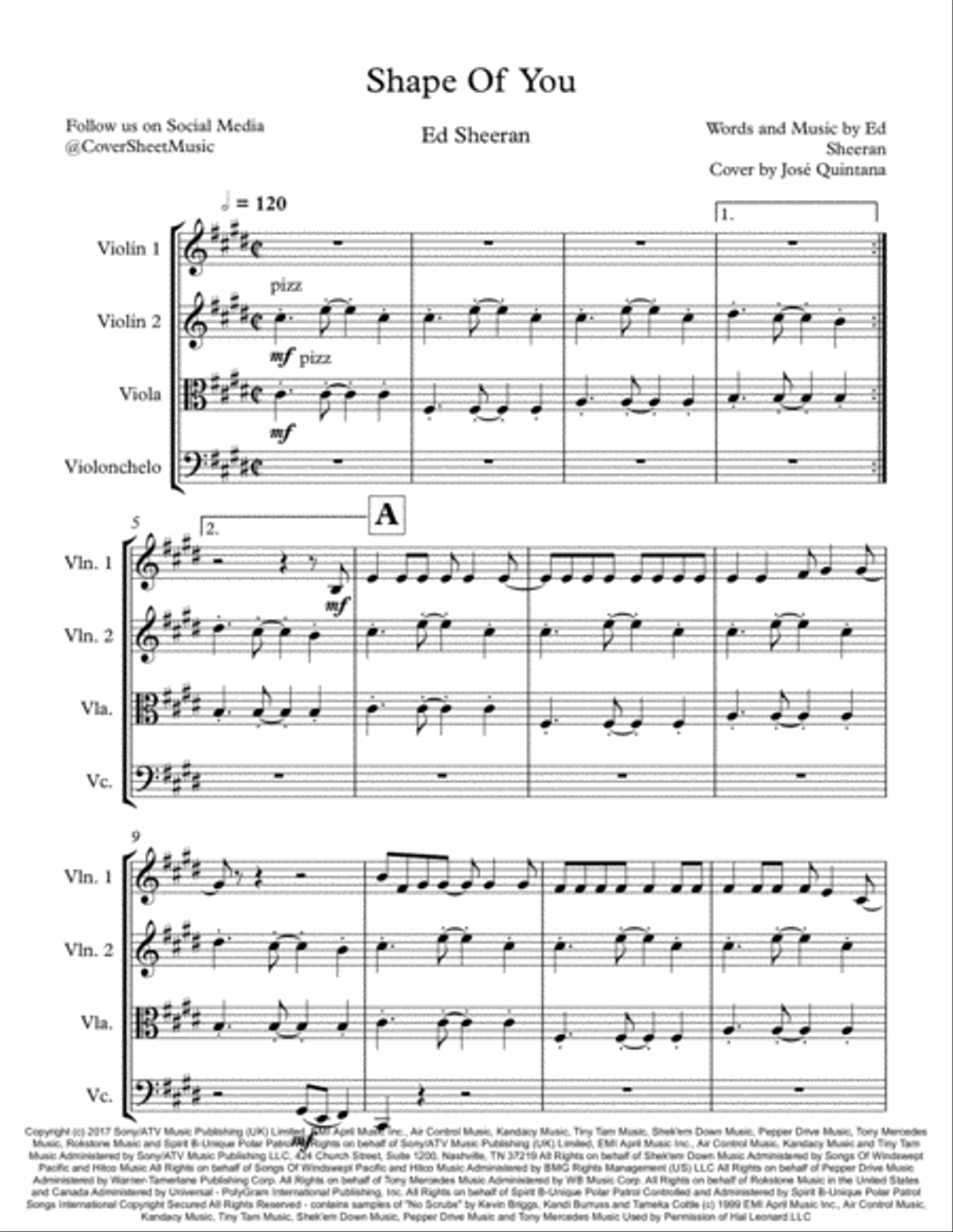 Shape Of You String Quartet scores gallery preview page 2