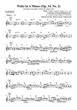 Chopin (Frederic) - Waltz in Am (Op. 34 No. 2) - simplified lead sheets for piano(/violin/flute/clar