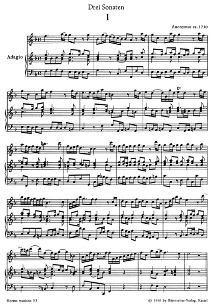 Drei Sonaten for Treble Recorder (Flute) and Basso continuo Flute - Sheet Music