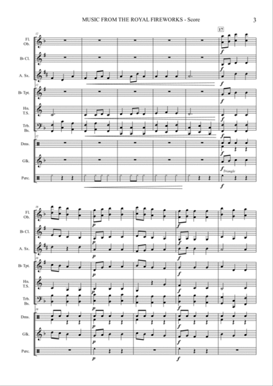 Music from the Royal Fireworks by Haendel, for beginning band - Score & Parts image number null