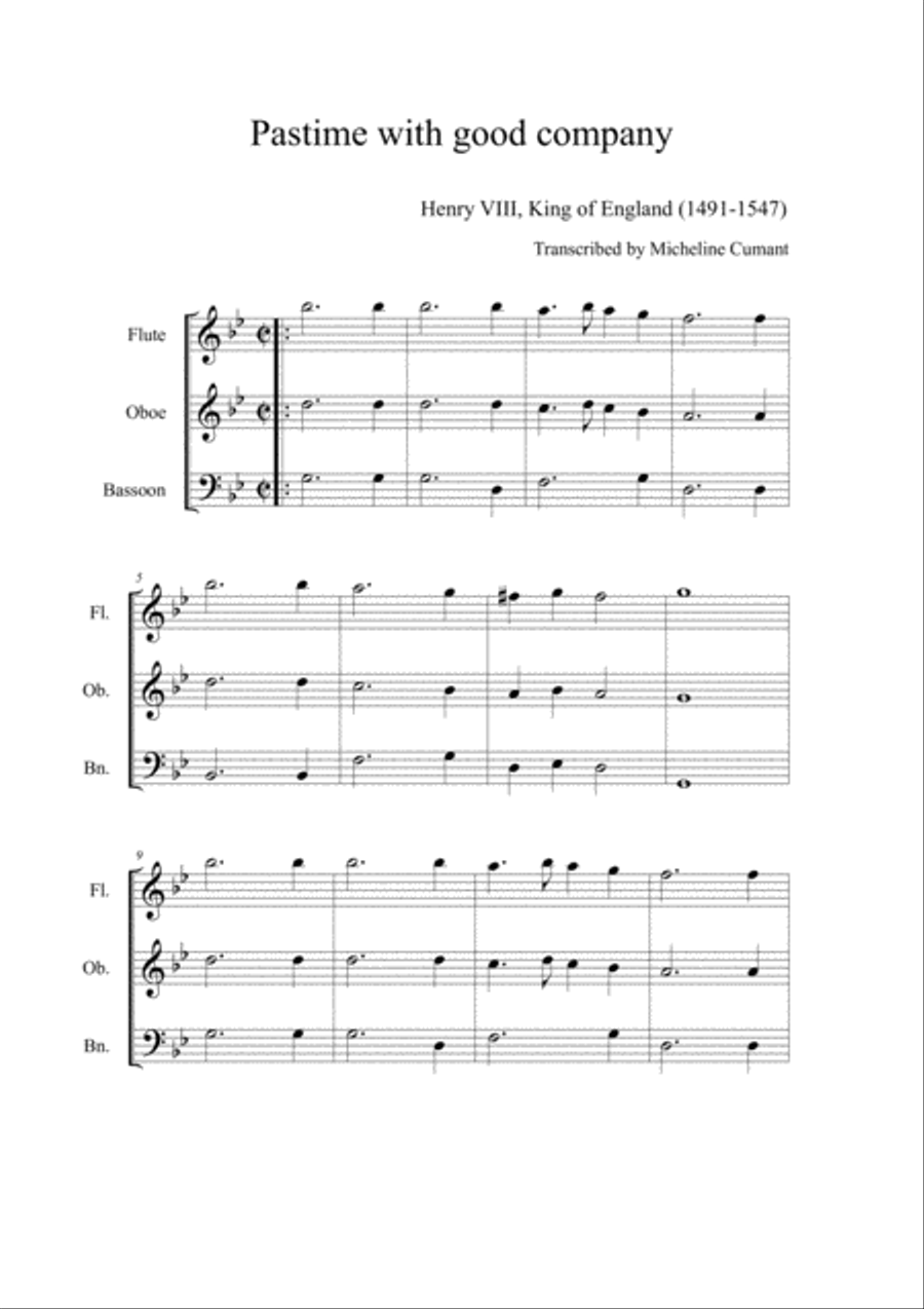 HENRY VIII-Pastime with good Company pour trio à vent Woodwind Trio scores gallery preview page 1