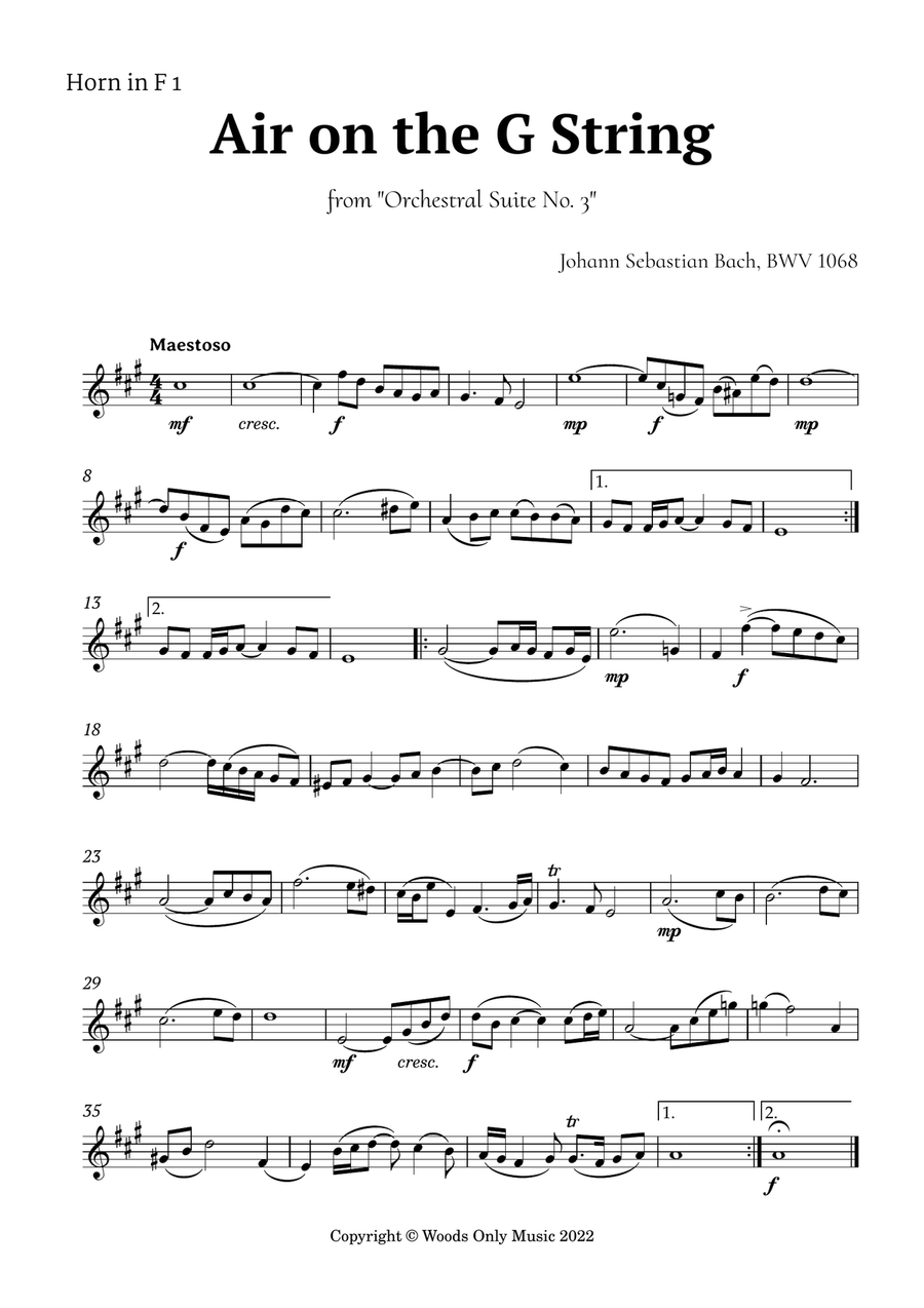 Air on the G String by Bach for French Horn Quintet Brass Quintet scores gallery preview page 4