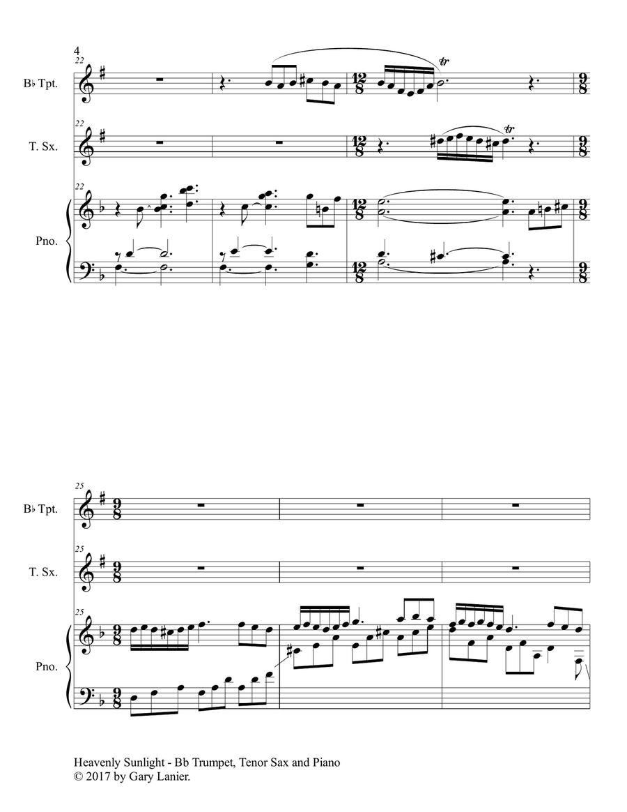 HEAVENLY SUNLIGHT (Trio - Bb Trumpet, Tenor Sax & Piano with Score/Parts) Tenor Saxophone scores gallery preview page 5