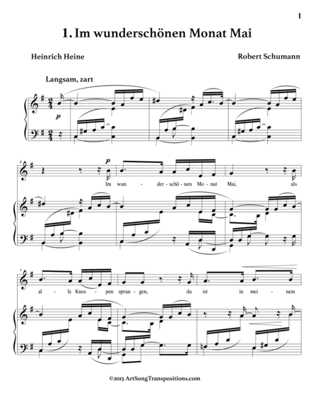 SCHUMANN: Dichterliebe, Op. 48 (Cycle transposed down one whole step)