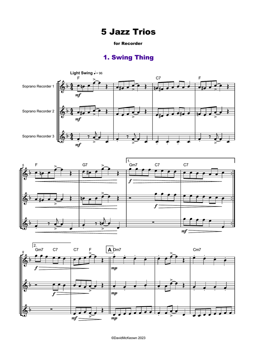 5 Jazz Trios for Recorder Soprano Recorder scores gallery preview page 2