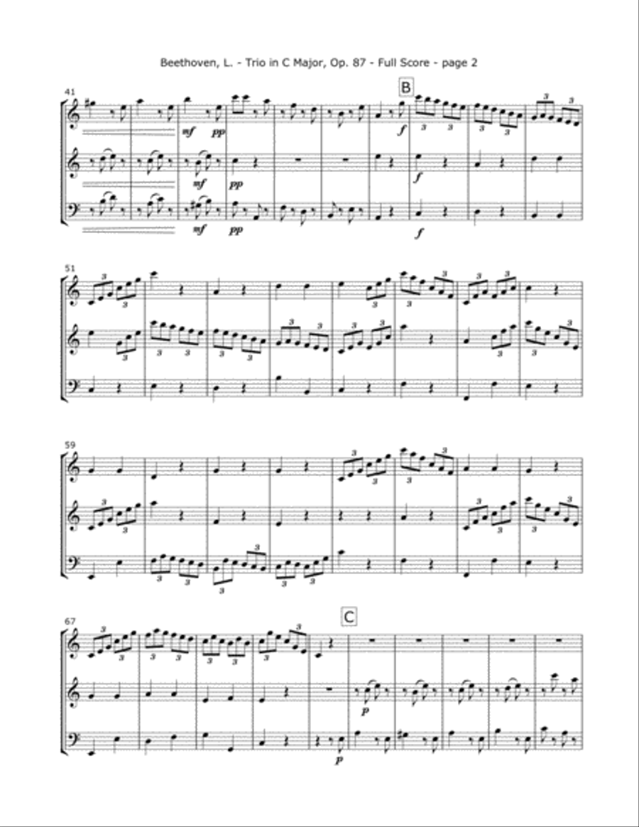 Beethoven, L. Trio Op. 87 (Mvt. 4) for Two Violins and Cello Beethoven, L. Trio Op. 87 (Mvt. 4) for Two Violins and Cello String Trio scores gallery preview page 2