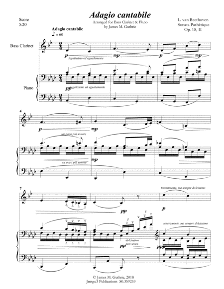 Beethoven: Adagio from Sonata Pathetique for Bass Clarinet & Piano image number null