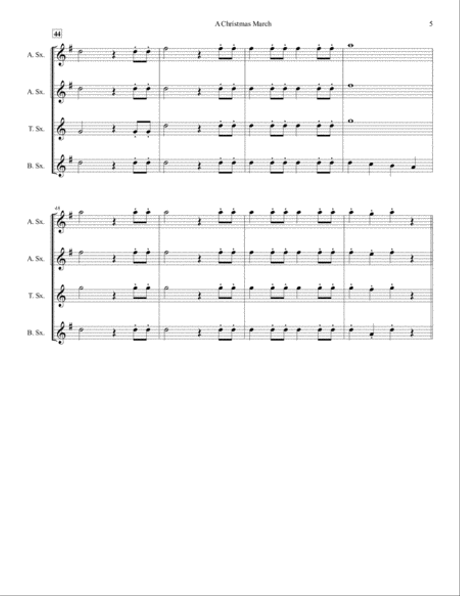A Christmas March for Saxophone Quartet (SATB or AATB) Saxophone Quartet scores gallery preview page 5