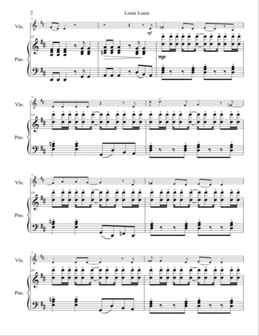 Louie, Louie Violin Solo scores gallery preview page 3