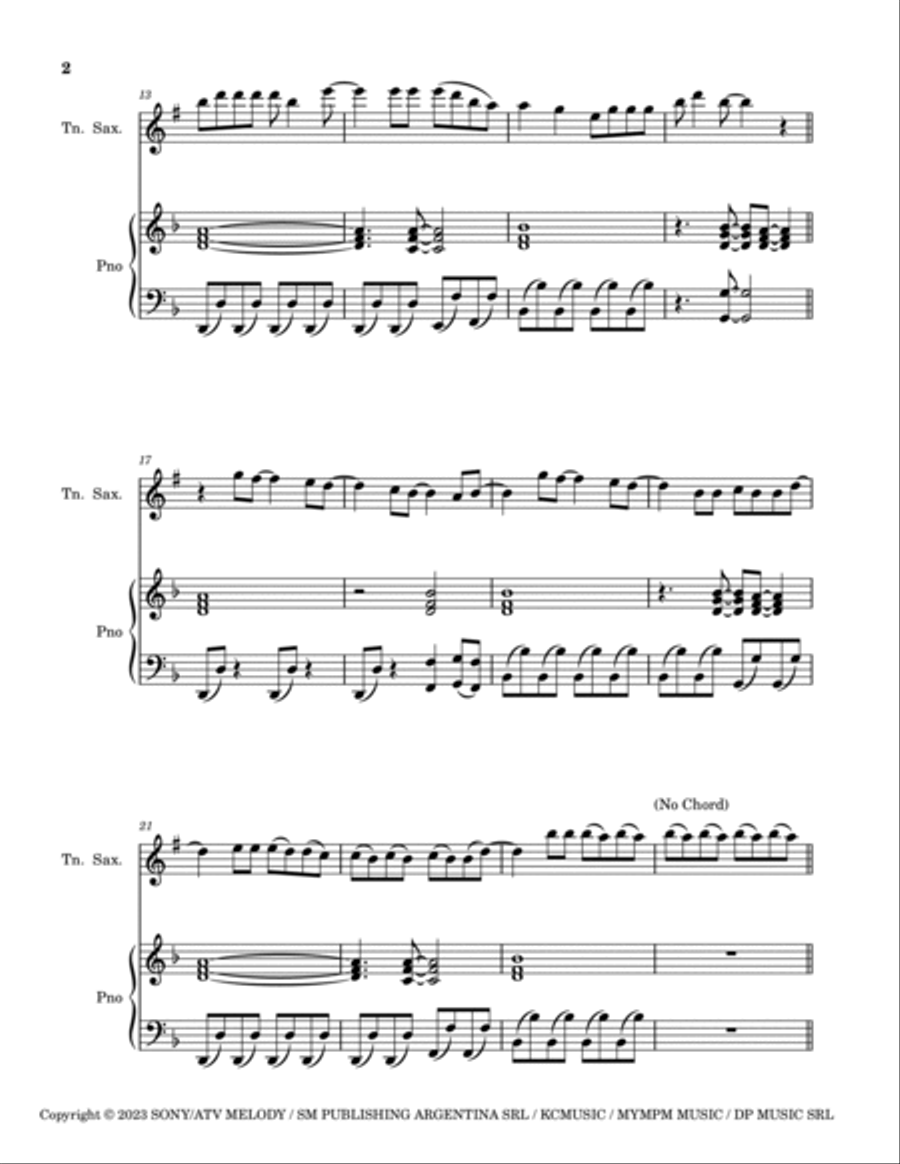 Shakira: Bzrp Music Sessions Vol. 53 Tenor Saxophone scores gallery preview page 2