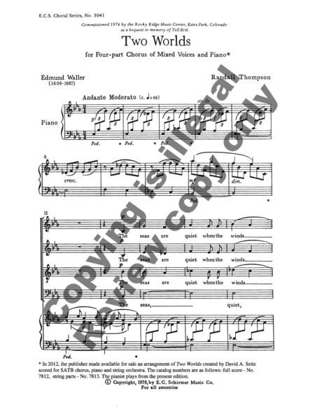 Five Love Songs: 3. Two Worlds (Choral Score)