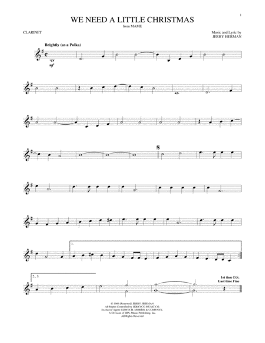 We Need A Little Christmas Clarinet Solo scores gallery preview page 1