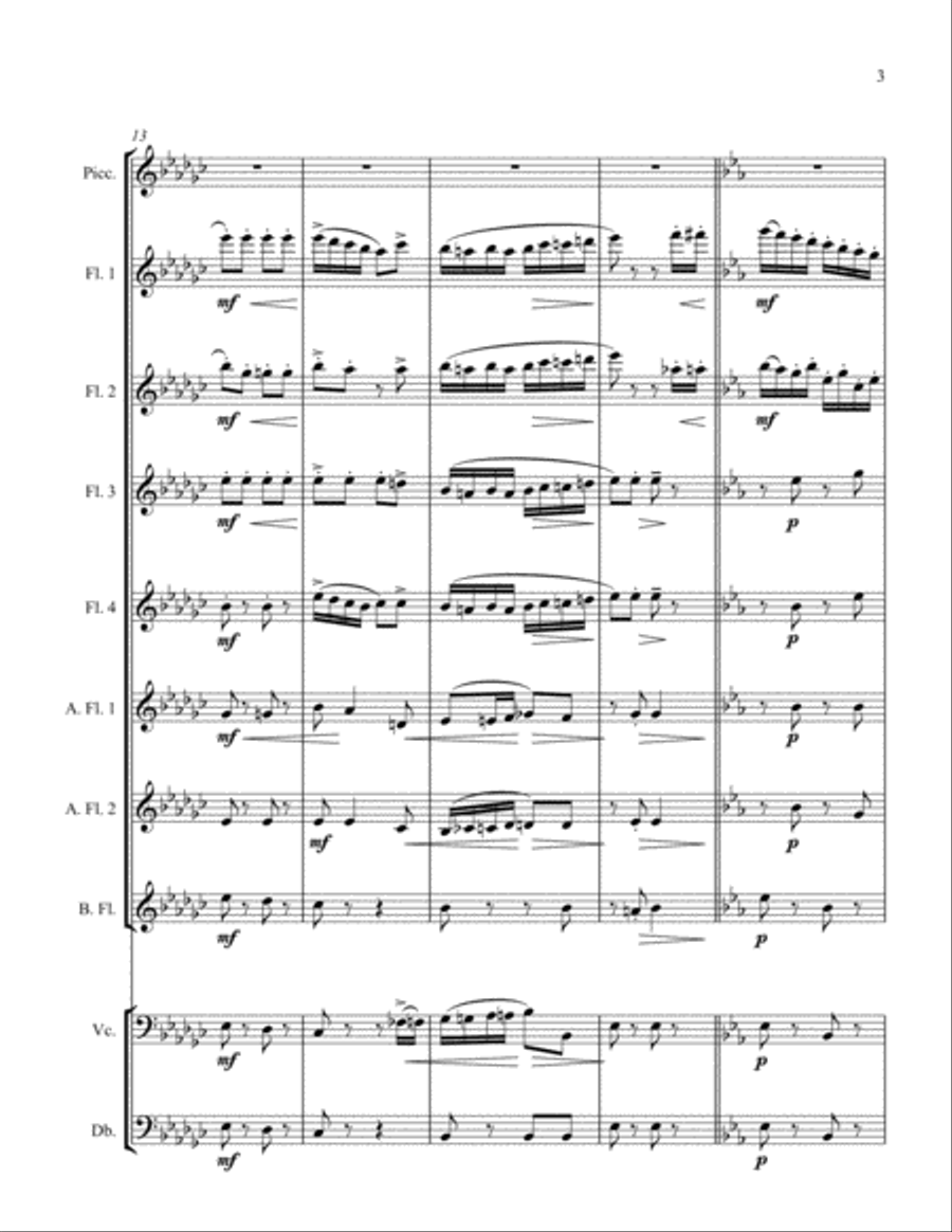 Italian Polka by Sergei Rachmaninoff arranged for flute choir - Pic, 4 C flutes, 2 alto lutes, bass Flute Choir scores gallery preview page 4