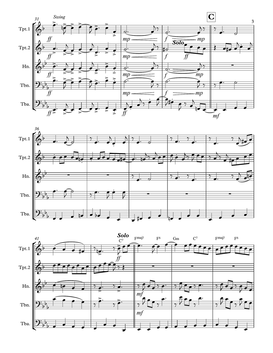 I Heard the Bells on Christmas Day (for Brass Quintet) Brass Quintet scores gallery preview page 4