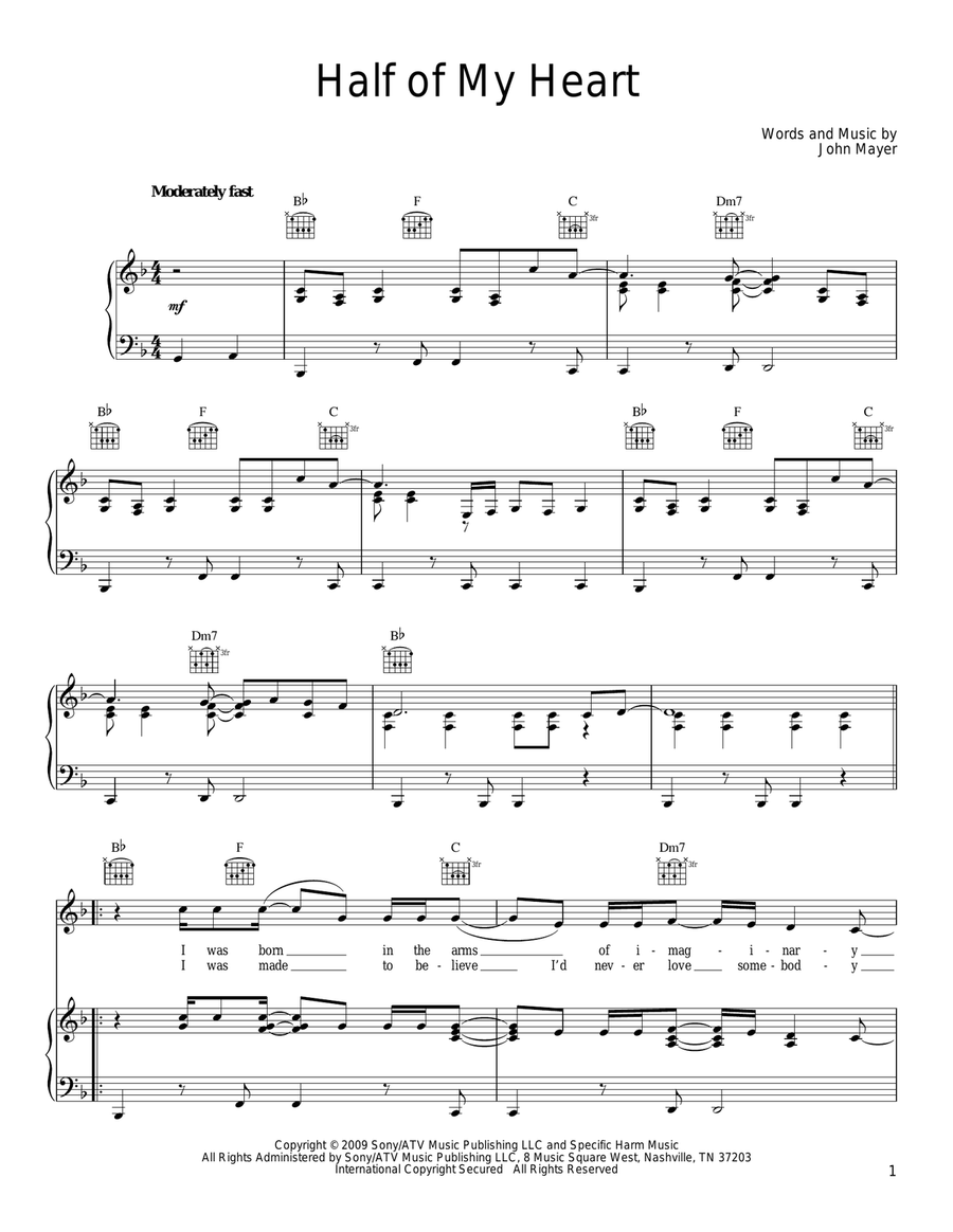 Half Of My Heart Piano, Vocal, Guitar scores gallery preview page 1