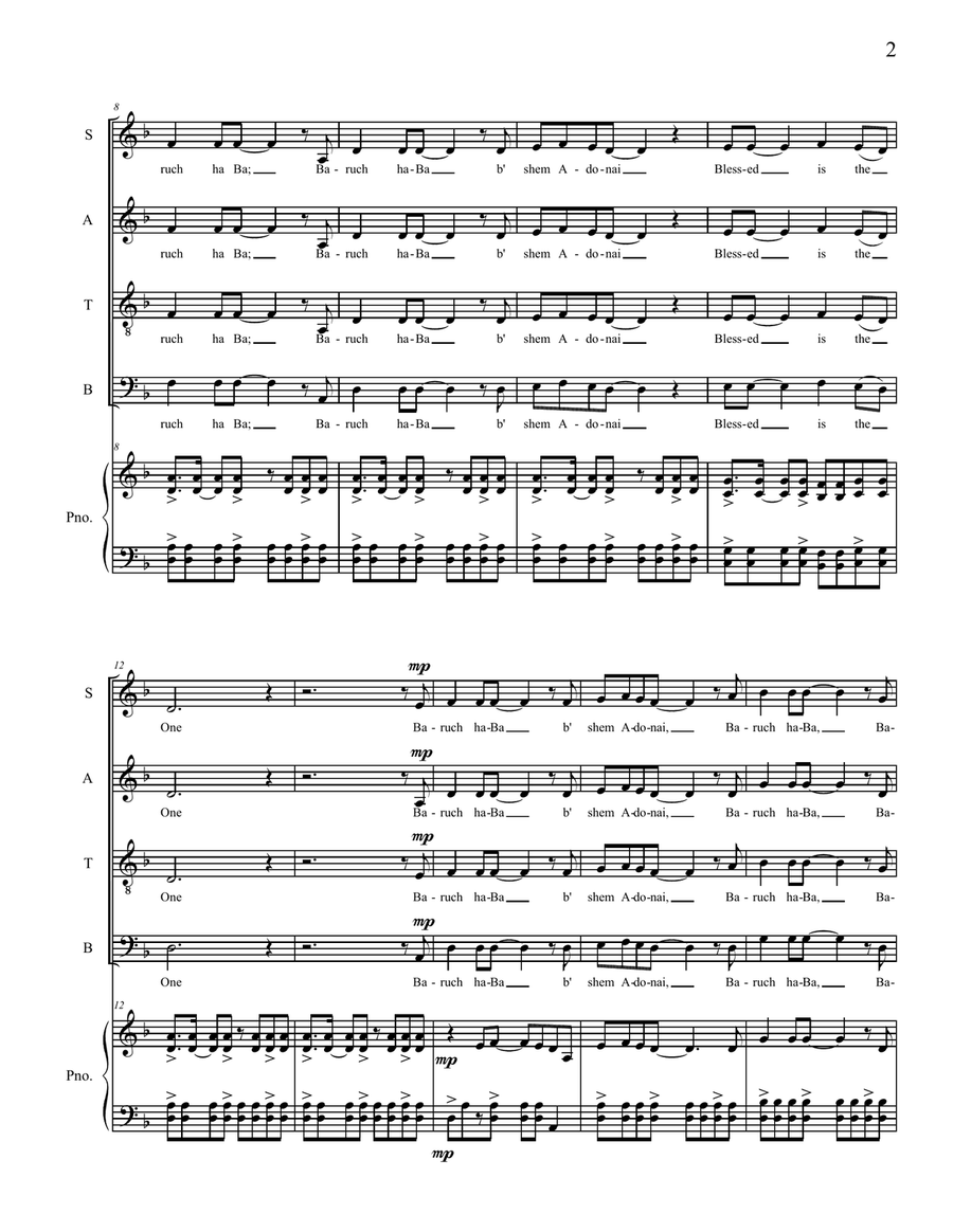Baruch HaBa 4-Part scores gallery preview page 2