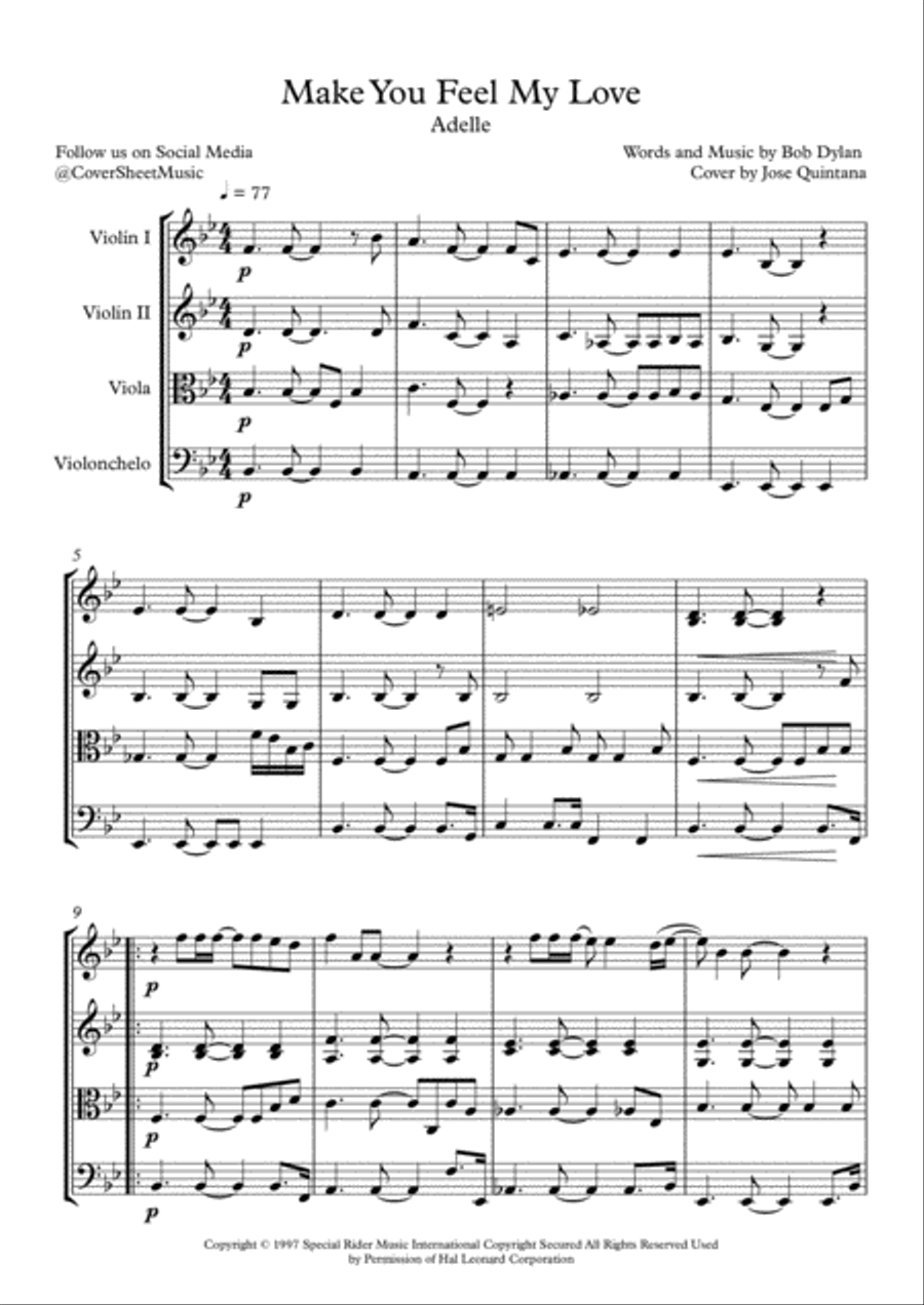 Make You Feel My Love String Quartet scores gallery preview page 2