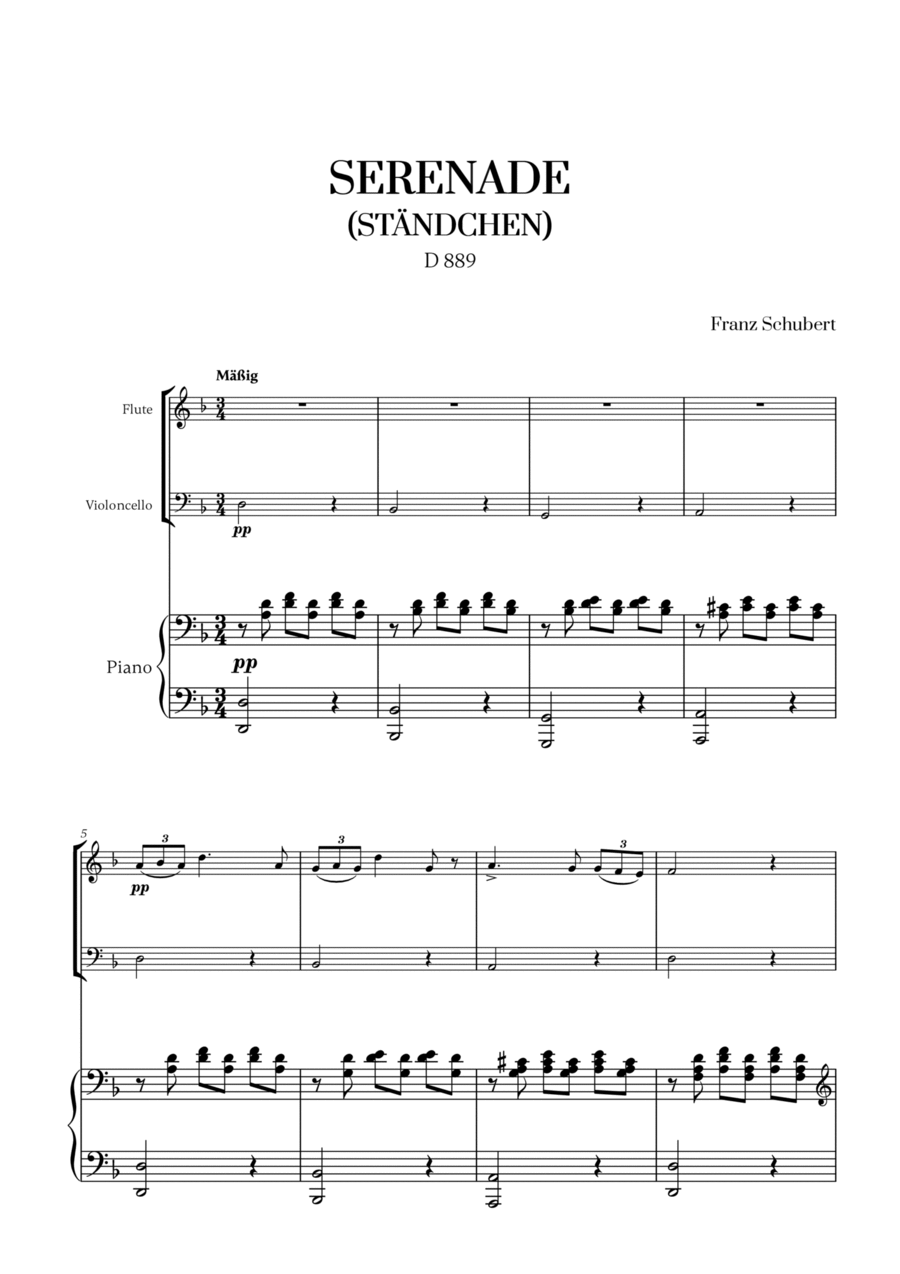F. Schubert - Serenade (Ständchen) (D 889) for Flute, Cello and Piano Flute scores gallery preview page 1