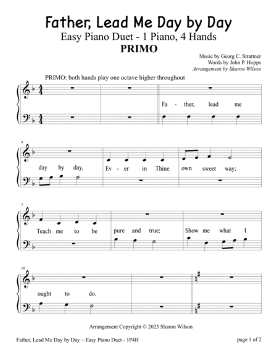 Father, Lead Me Day by Day (Easy 1 Piano, 4 Hands Duet) Piano Method scores gallery preview page 3