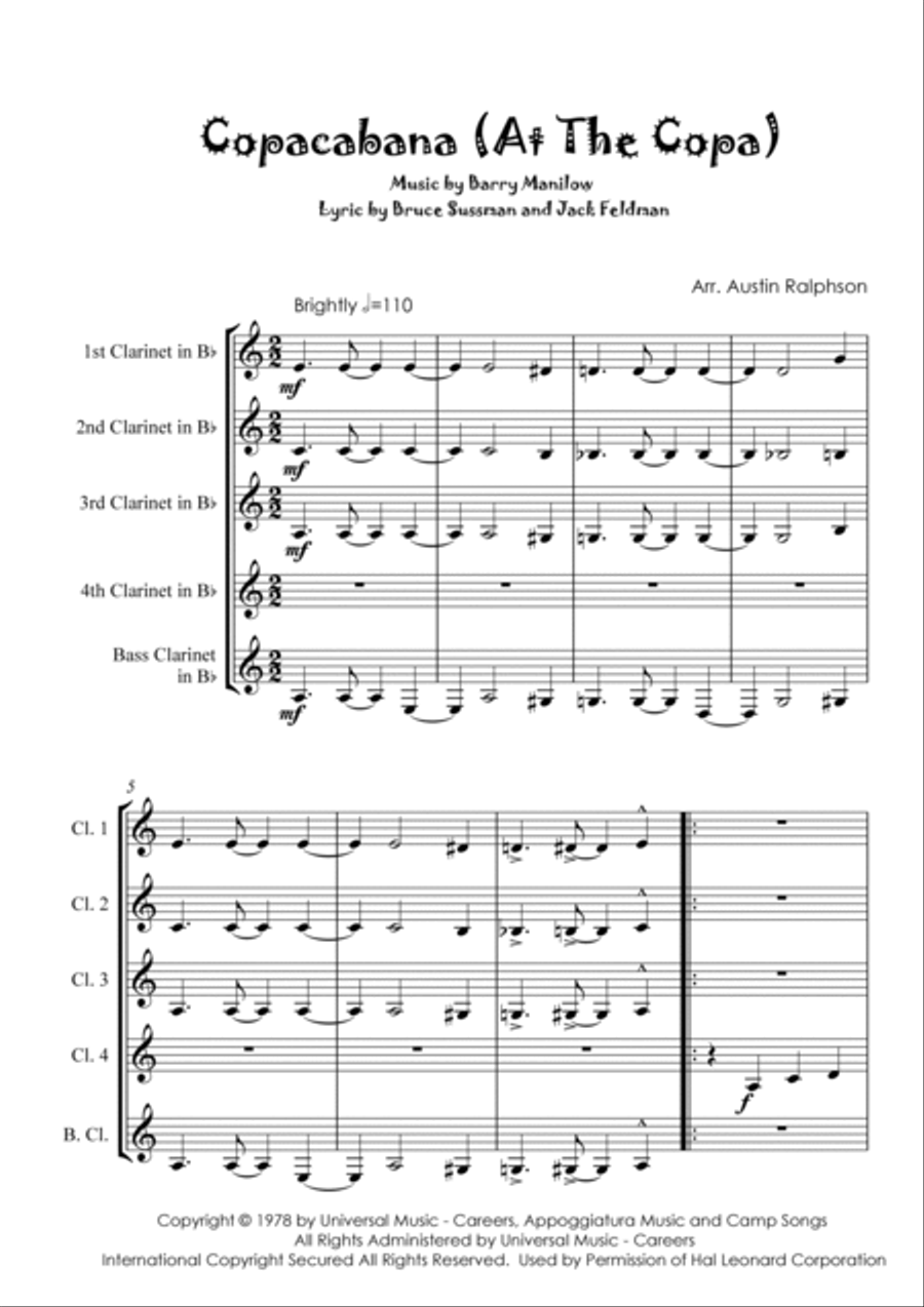 Copacabana (At The Copa) Clarinet Quintet scores gallery preview page 5