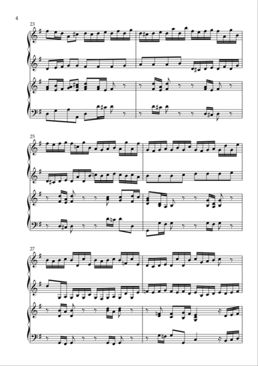 Brandenburg Concerto No. 3 in G Major, BWV 1048 (arr. for Organ Duet) by Johann Sebastian Bach Organ Solo scores gallery preview page 4