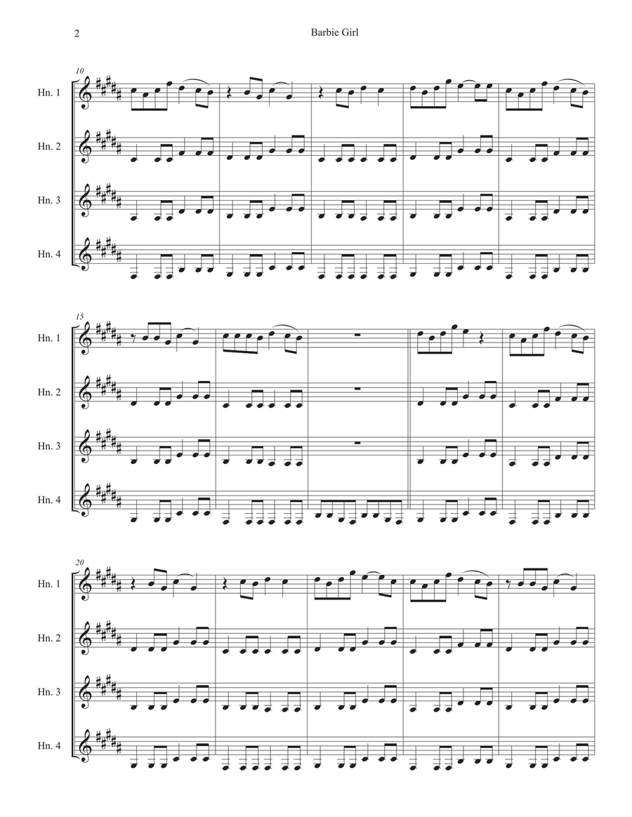 Barbie Girl Brass Quartet scores gallery preview page 2