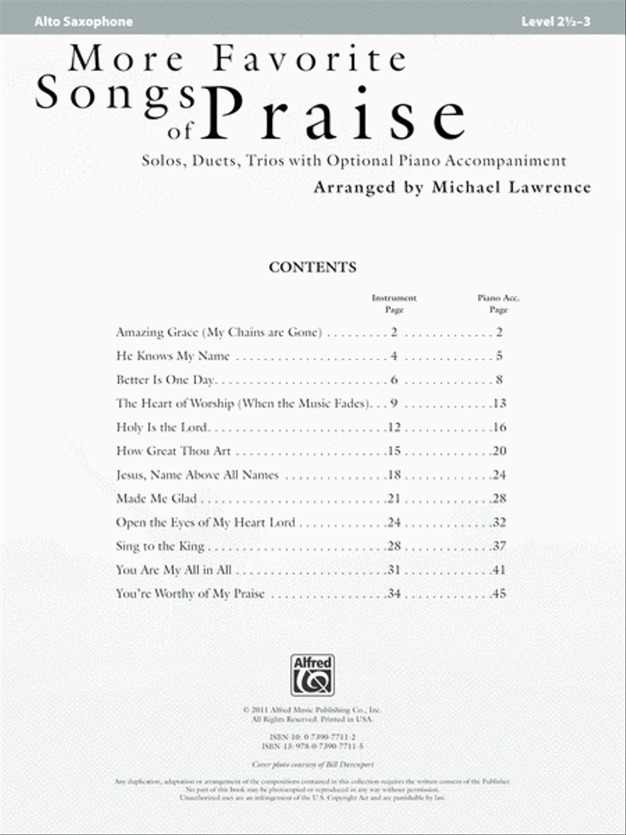 More Favorite Songs of Praise (Solo-Duet-Trio with Optional Piano) Alto Saxophone scores gallery preview page 2