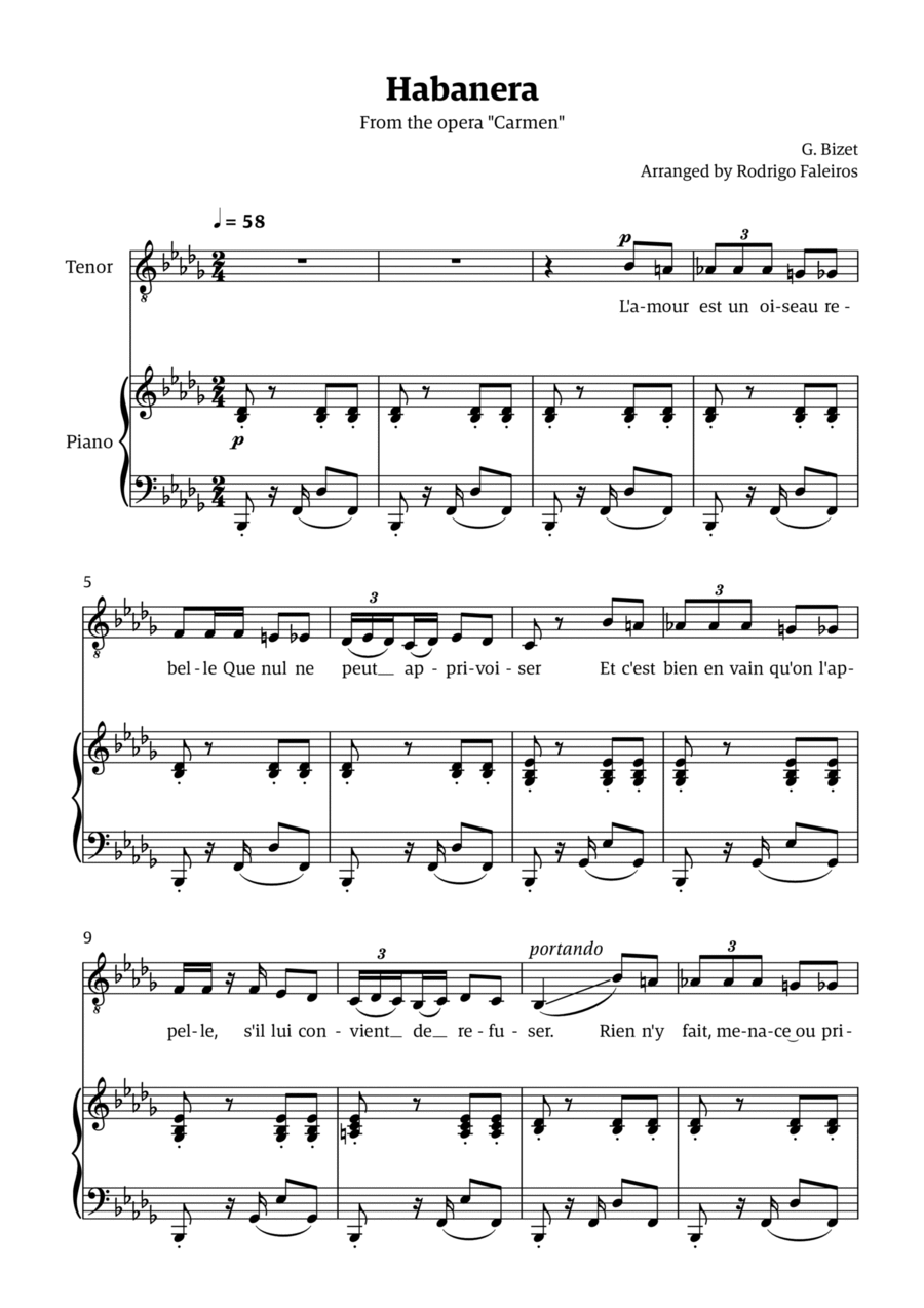 Habanera (for tenor - Bb minor/major) Chamber Music scores gallery preview page 1