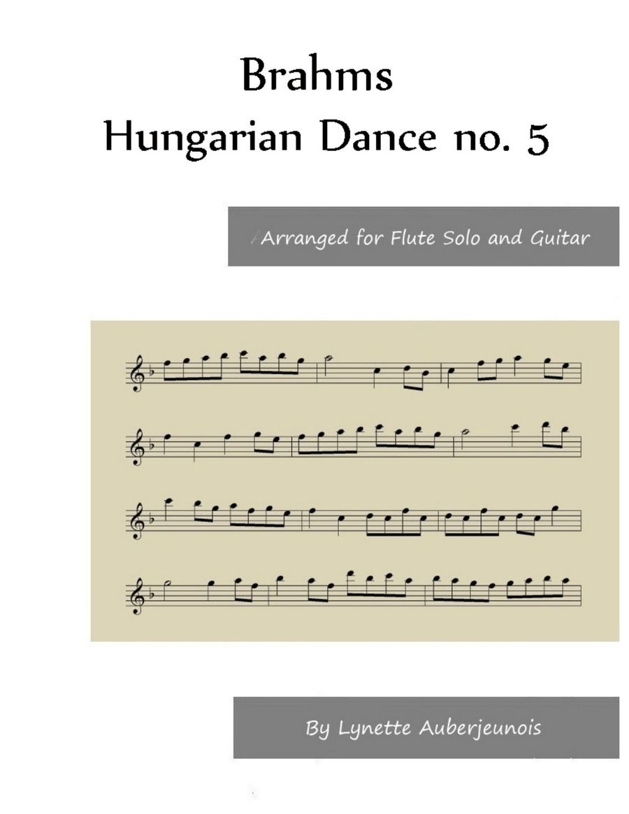 Hungarian Dance no. 5 - Flute Solo with Guitar Chords Chamber Music scores gallery preview page 1