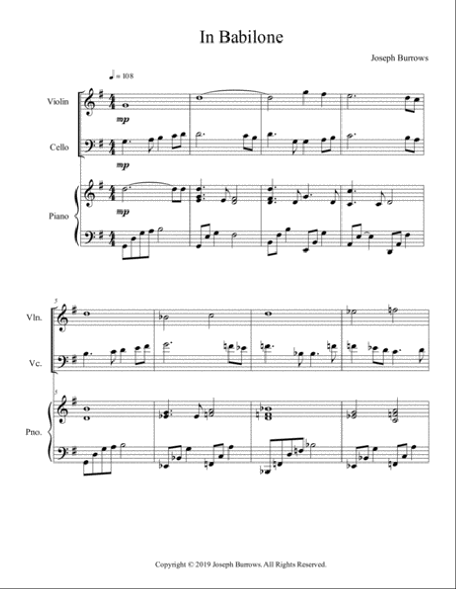 In Babilone for Violin, Cello, and Piano by Joseph Burrows Piano Trio scores gallery preview page 1