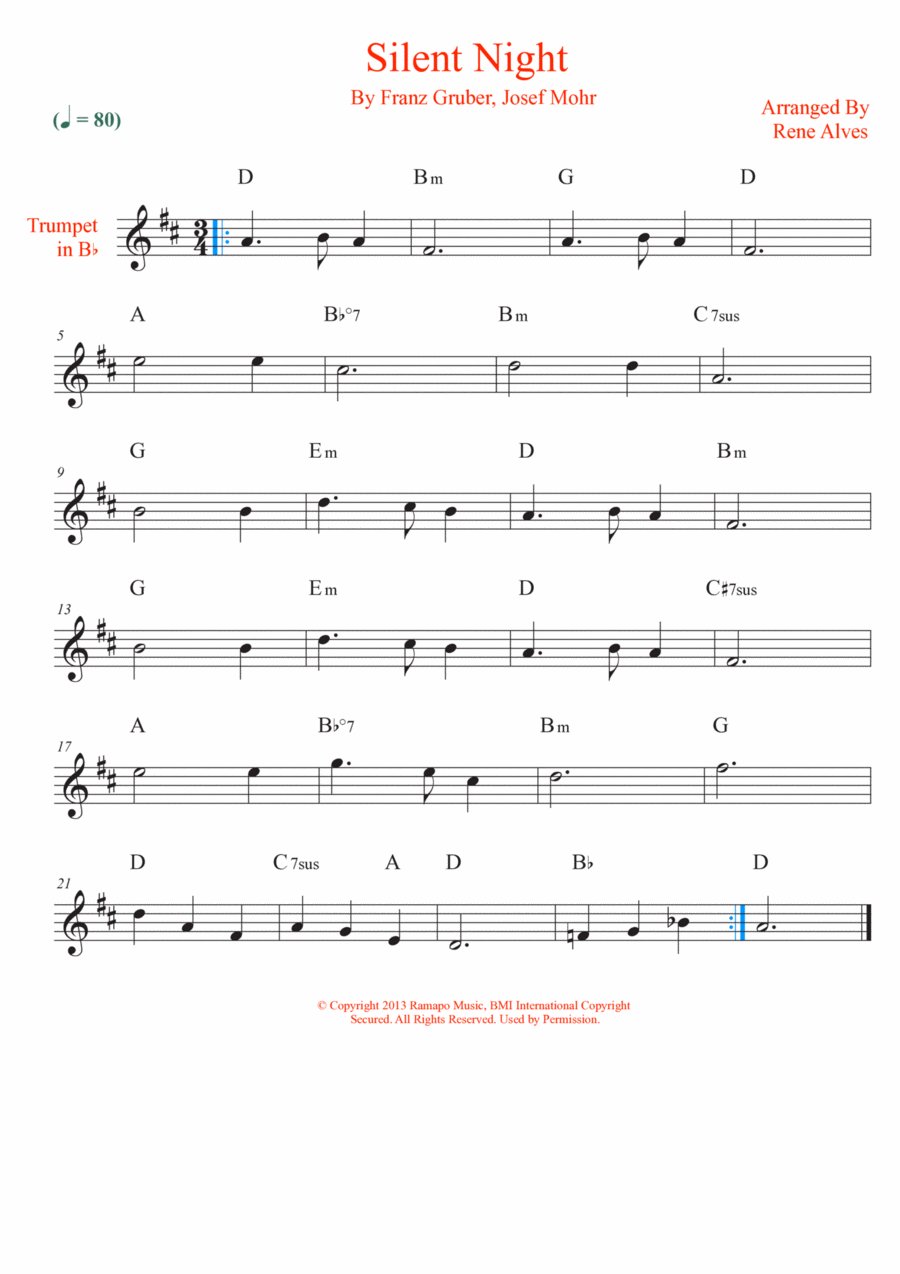 Silent Night Silent Night B-Flat Trumpet scores gallery preview page 1
