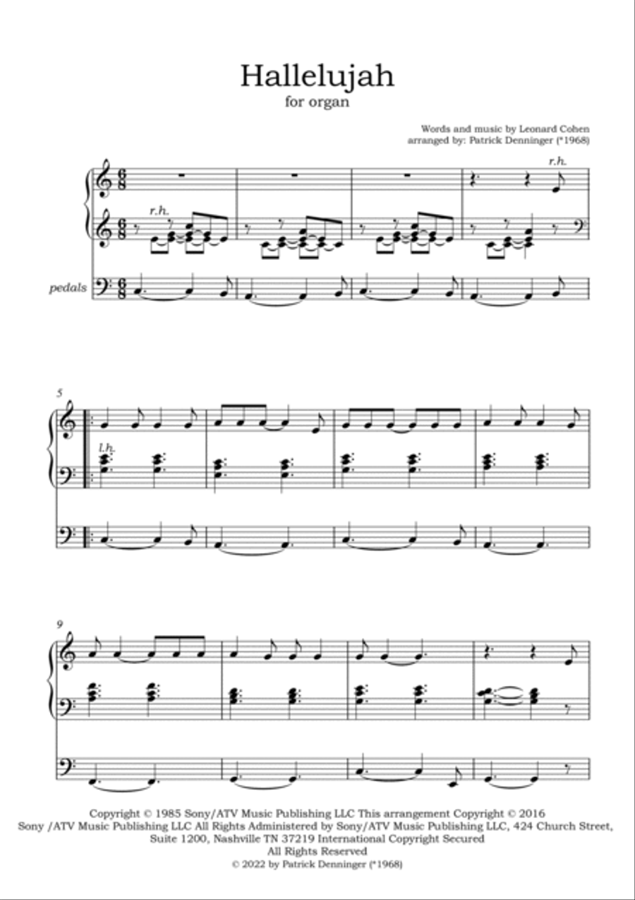 Hallelujah Organ Solo scores gallery preview page 2