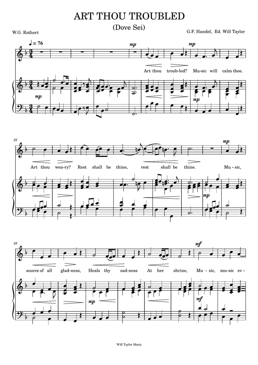 ART THOU TROUBLED high voice F Piano, Vocal scores gallery preview page 1
