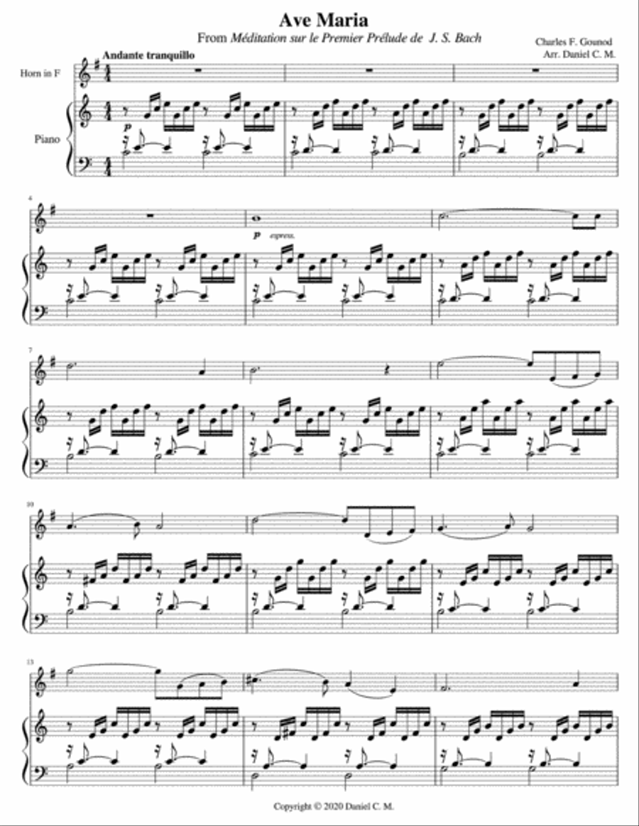 Ave Maria for horn and piano (in C) Ave Maria for horn and piano (in C) Horn scores gallery preview page 1