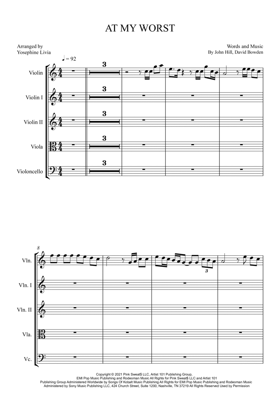 At My Worst At My Worst String Quintet scores gallery preview page 1