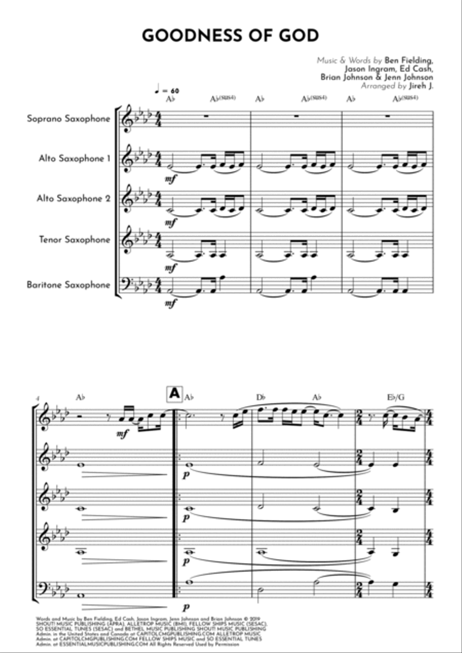Goodness Of God Saxophone Quintet scores gallery preview page 2