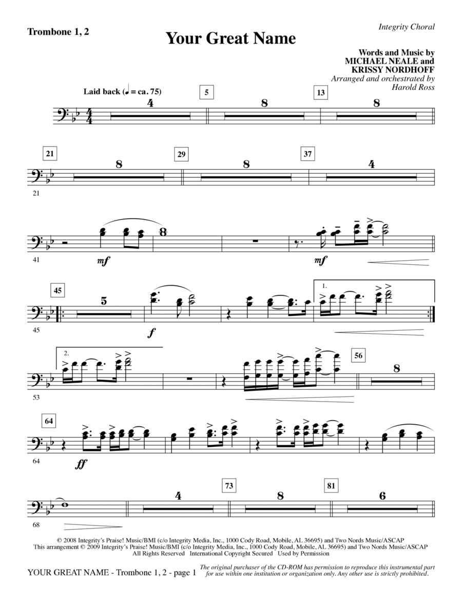 Your Great Name - Trombone 1 & 2 Choir scores gallery preview page 1