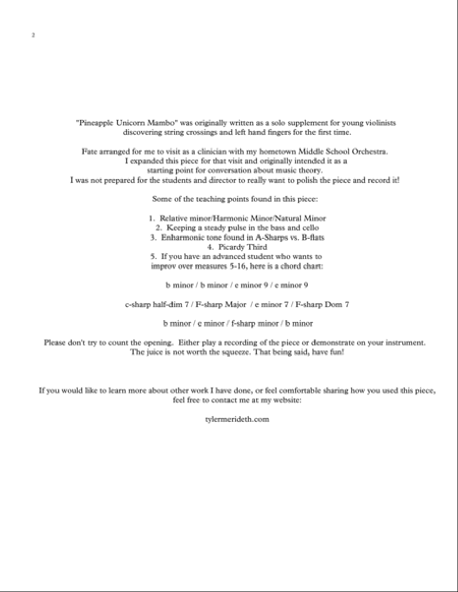 Pineapple Unicorn Mambo (String Orchestra and Piano) Chamber Orchestra scores gallery preview page 2