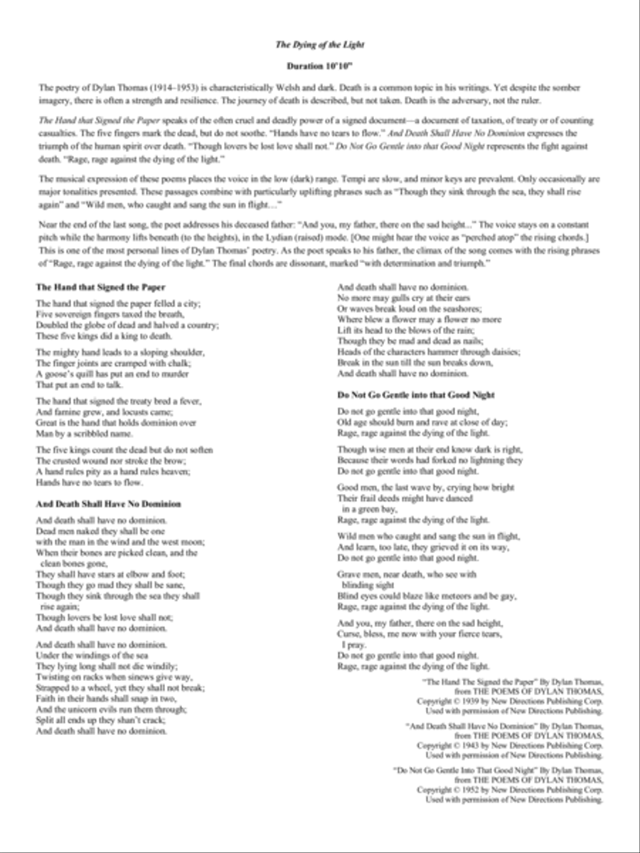 The Dying of the Light: Musical Settings of the Poetry of Dylan Thomas Cello scores gallery preview page 2