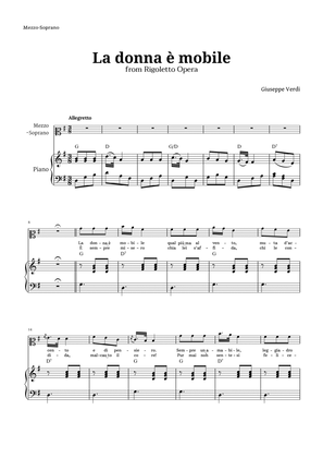 Book cover for La donna è mobile in G major for Mezzo Soprano and Piano