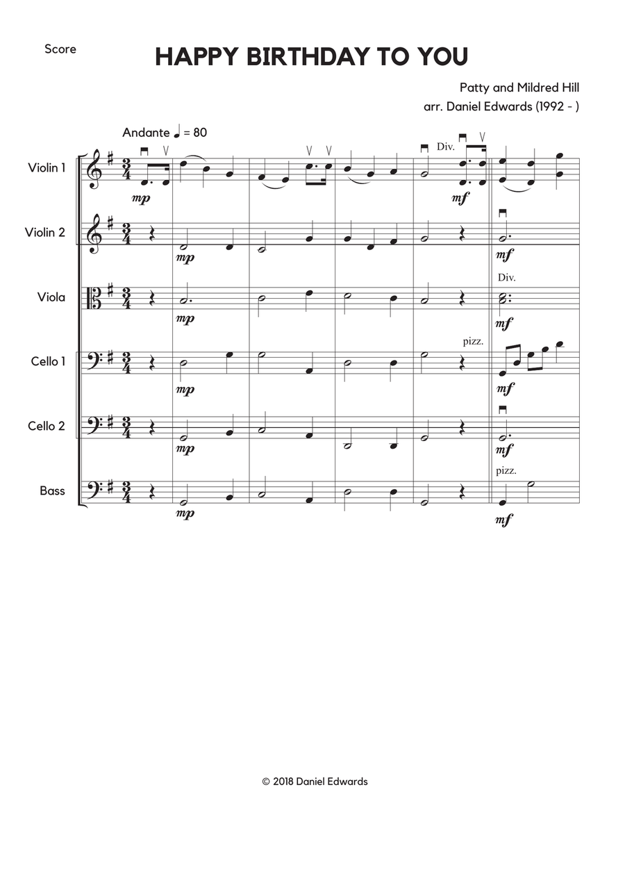 Happy Birthday To You - arranged for string orchestra String Orchestra scores gallery preview page 2