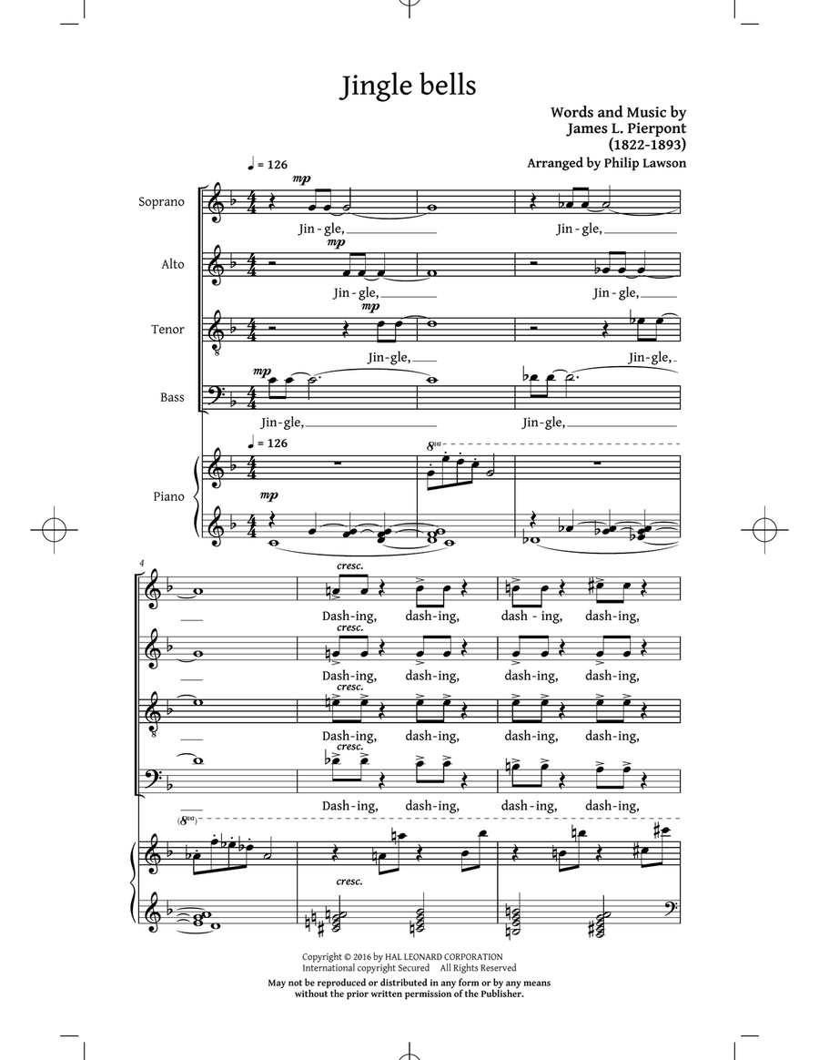 Jingle Bells 4-Part scores gallery preview page 1