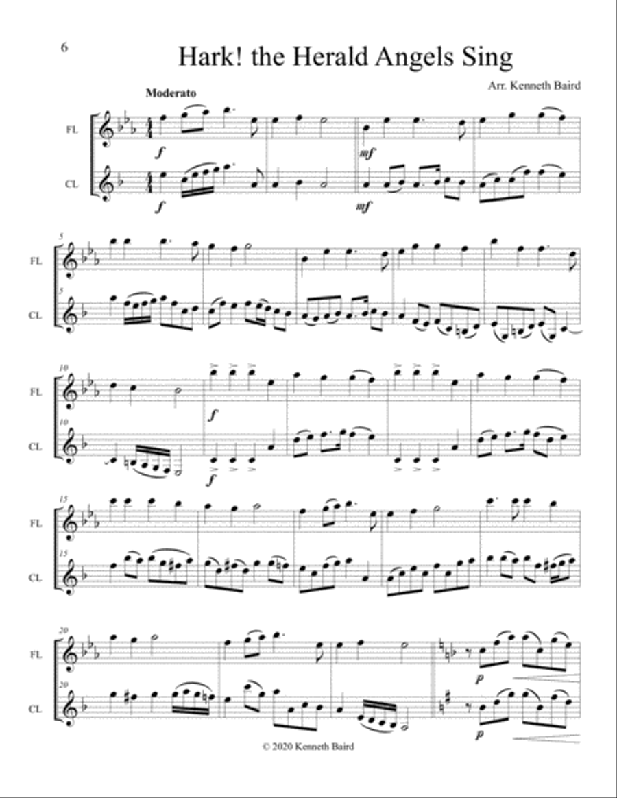 12 Christmas Duets for Flute and Clarinet Woodwind Duet scores gallery preview page 6