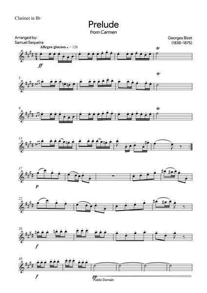 Prelude (from Carmen) - for Clarinet in Bb - with play along image number null